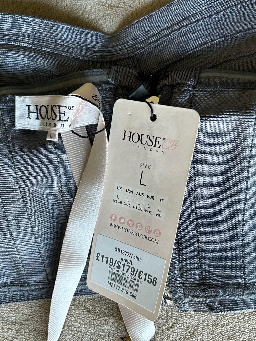 NWT House of CB Tolua Bandage Skirt and Bustier Set in Slate Grey. Women’s Large - Picture 12 of 13